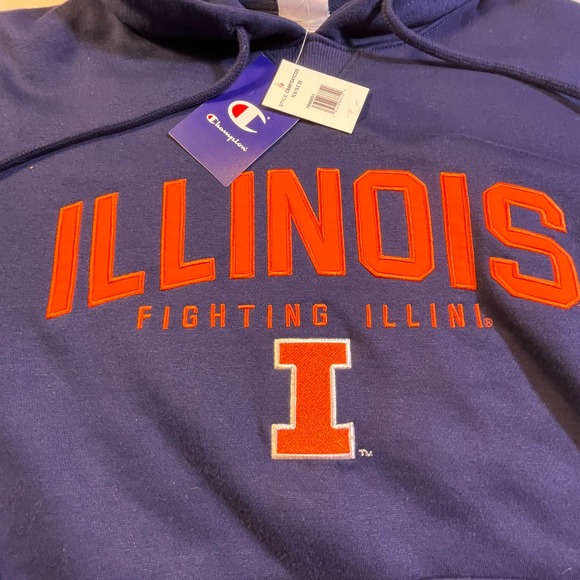 Champion Illinois Fighting Illini Hoodie Navy Orange Gray Colorblock Youth XS - Picture 2 of 8